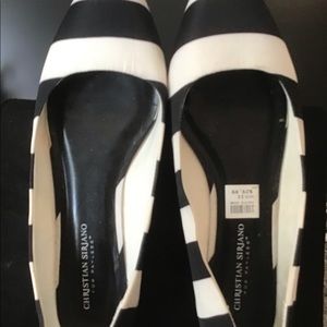Black and white striped flats